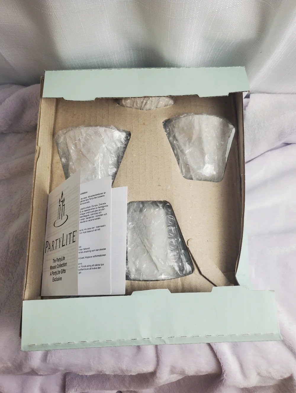3 Piece Retired Tiffany Style Mosaic Stemmed Votive Glass Tealight Holders New - Picture 12 of 16